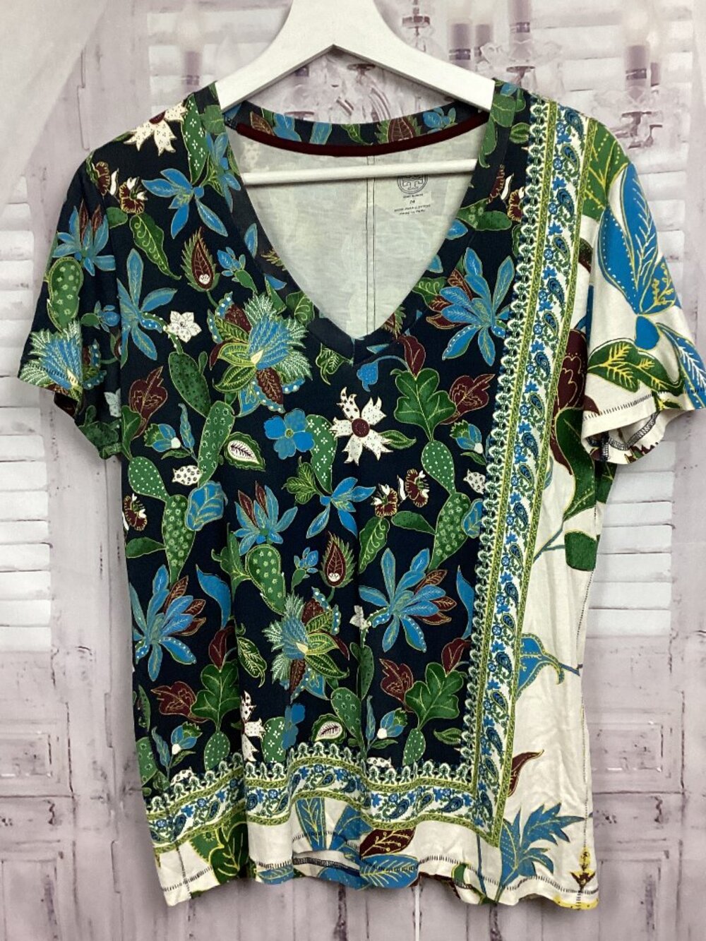 Tory Burch Floral Prima Cotton Tee Shirt Top M